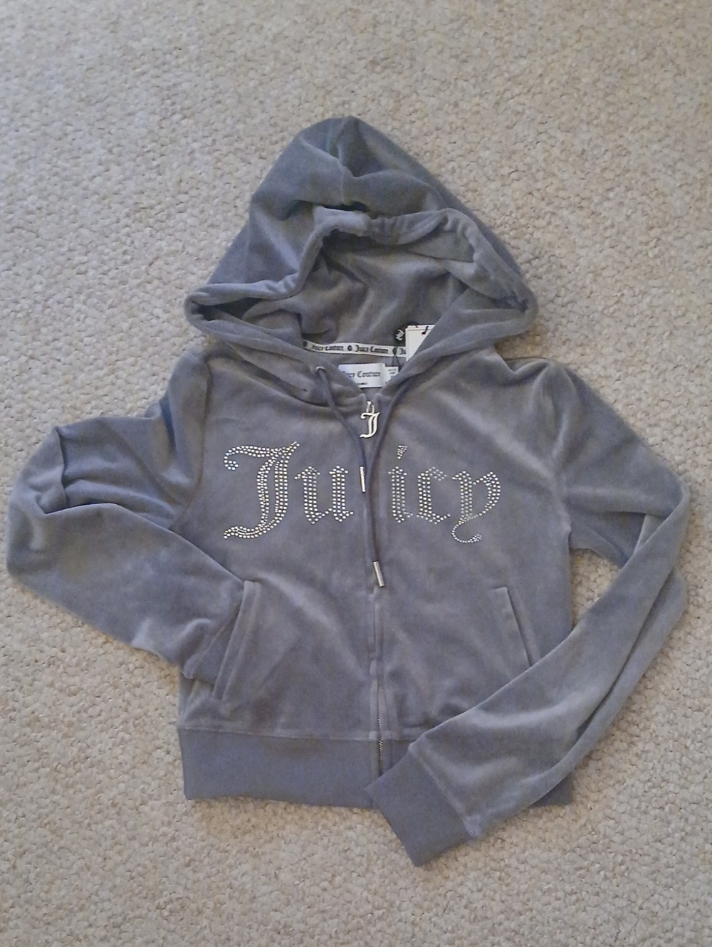 Juicy Couture Gray Velour Rhinestone Zip Hoodie